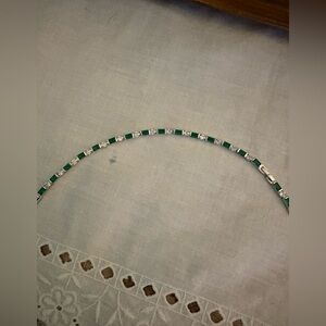 EUC lab created emerald and clear stone baguette 6.5 to 7 inches long silver